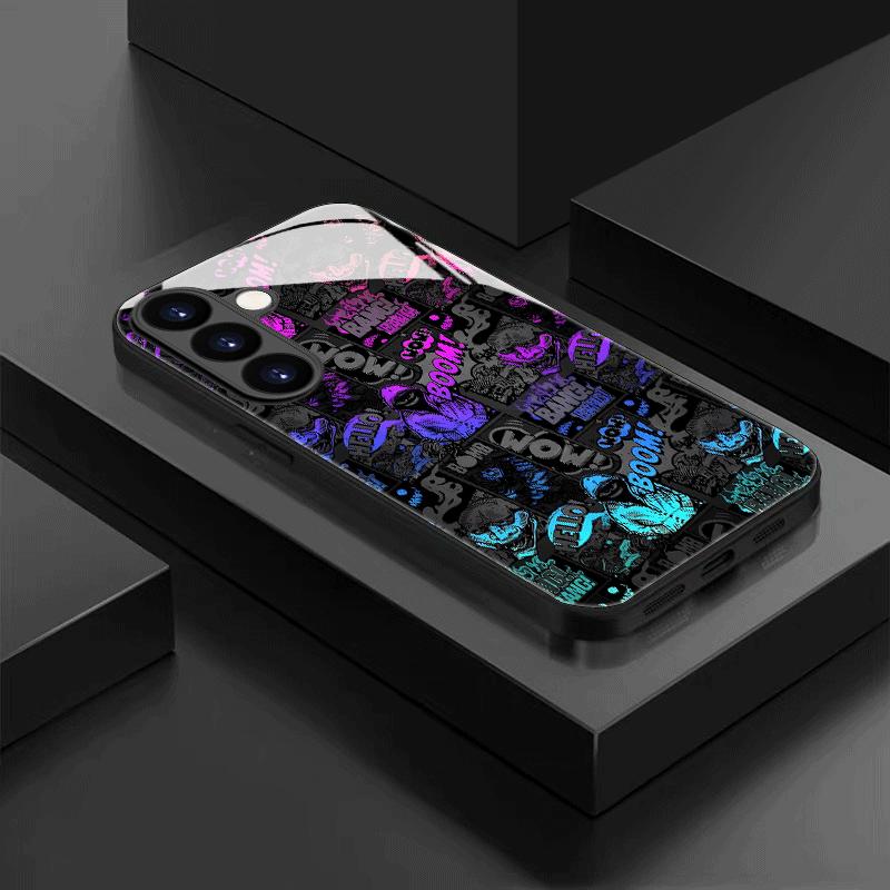 Electroplated Glass Phone Case Suitable for Samsung Galaxy S26 S25 S24 S23 S22 S20S11S10FE Ultra Plus Anti Drop Graffiti Pattern