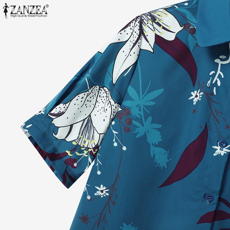 ZANZEA Women Short Sleeve Print Blouse and Shorts Summer Two Piece Suit Sets