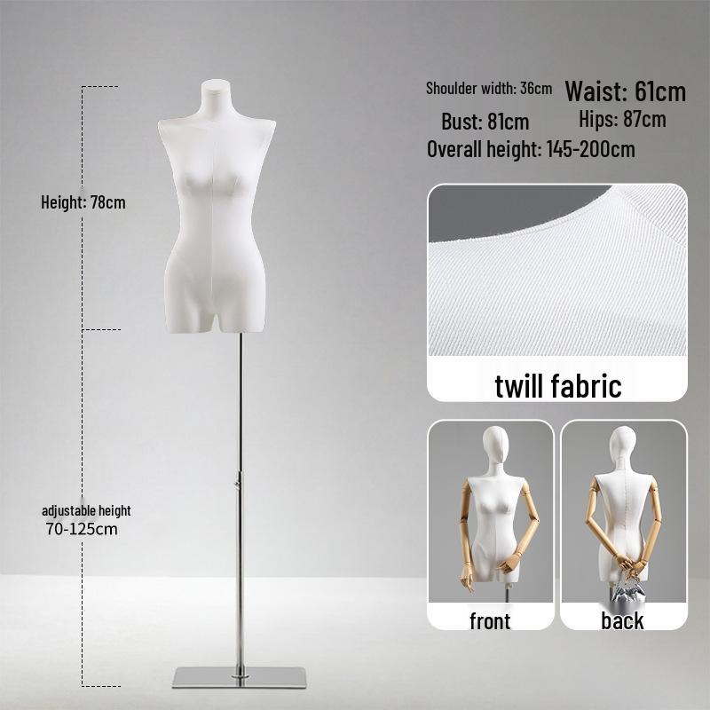 Luxury Full-Body Female Mannequin Display Stand: Fabric-Wrapped, Solid Wood