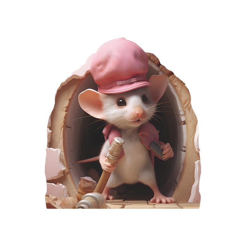 Cute 3D-style Cartoon Mouse Hole Wall Sticker Kitchen Living Room Kid Bedroom Wall Corner Decal Creative Fun Interior Decoration