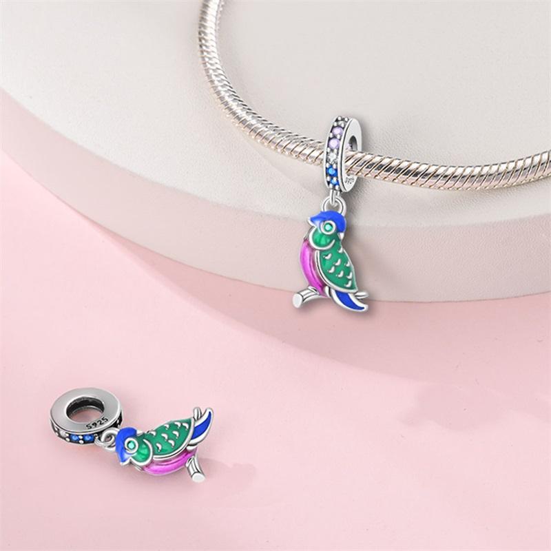 Charms Original Copper Greenfield Parrot Pendant Beads Fit Bracelet Diy Fine Gift Women Delicate Jewelry Accessory