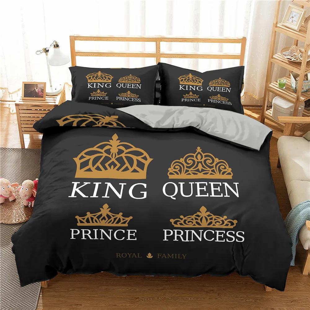 3PC Couple_Lover White Black Luxury Bedding Set Printed Duvet Cover Bedding Set Comfortable Breathable Sheet Cotton Bedding