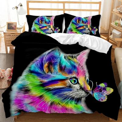 Cats Duvet Cover Set King Size for Girls Cute Realistic Cat Pattern Comforter Cover Child Pet Quilt Cover Polyester Bedding Set