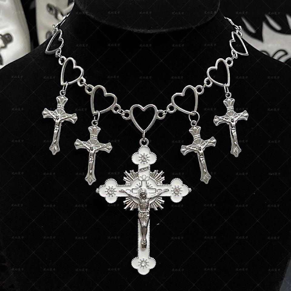 Bohemian Heart Cross Necklace With Geometric Alloy Pendant For Women