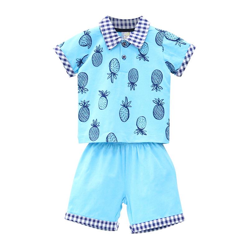 

Футболка с короткими рукавами для маленьких мальчиков + шорты, комплект из двух предметов, детская одежда из чистого хлопка, детская одежда с принтом на пуговицах и лацканами, летняя одежда 74 синий