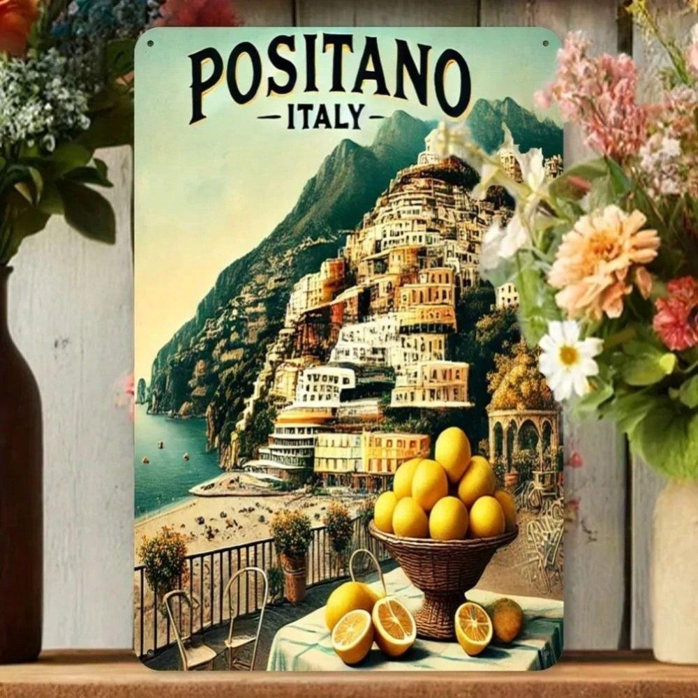 Vintage Cytrynowa Positano Metalowa Sztuka Ścienna do Wystroju Kuchni