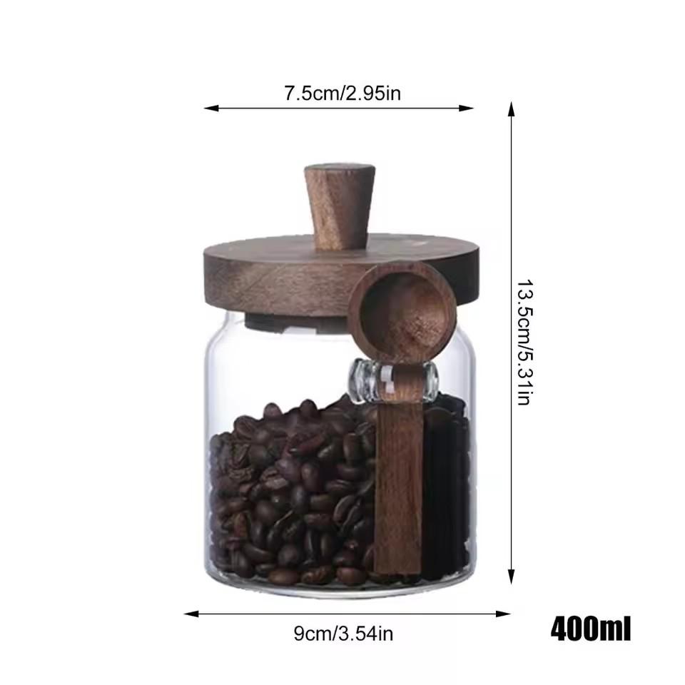 

Coffee Bean Storage Jar Glass Sealed Containers Grains Jar with Wood Spoon Clear Spice Jars Kitchen Moisture-proof Storage Tank