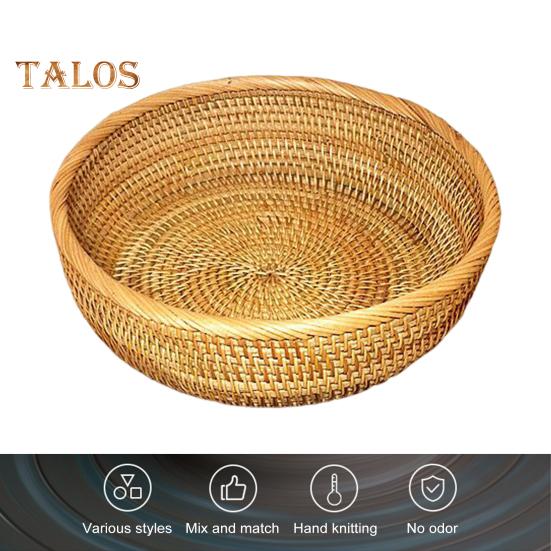Oppbevaringskurv i rotting Rund serveringskurver til stue Håndvevd fruktskål Brødkurv til kjøkkenbenk