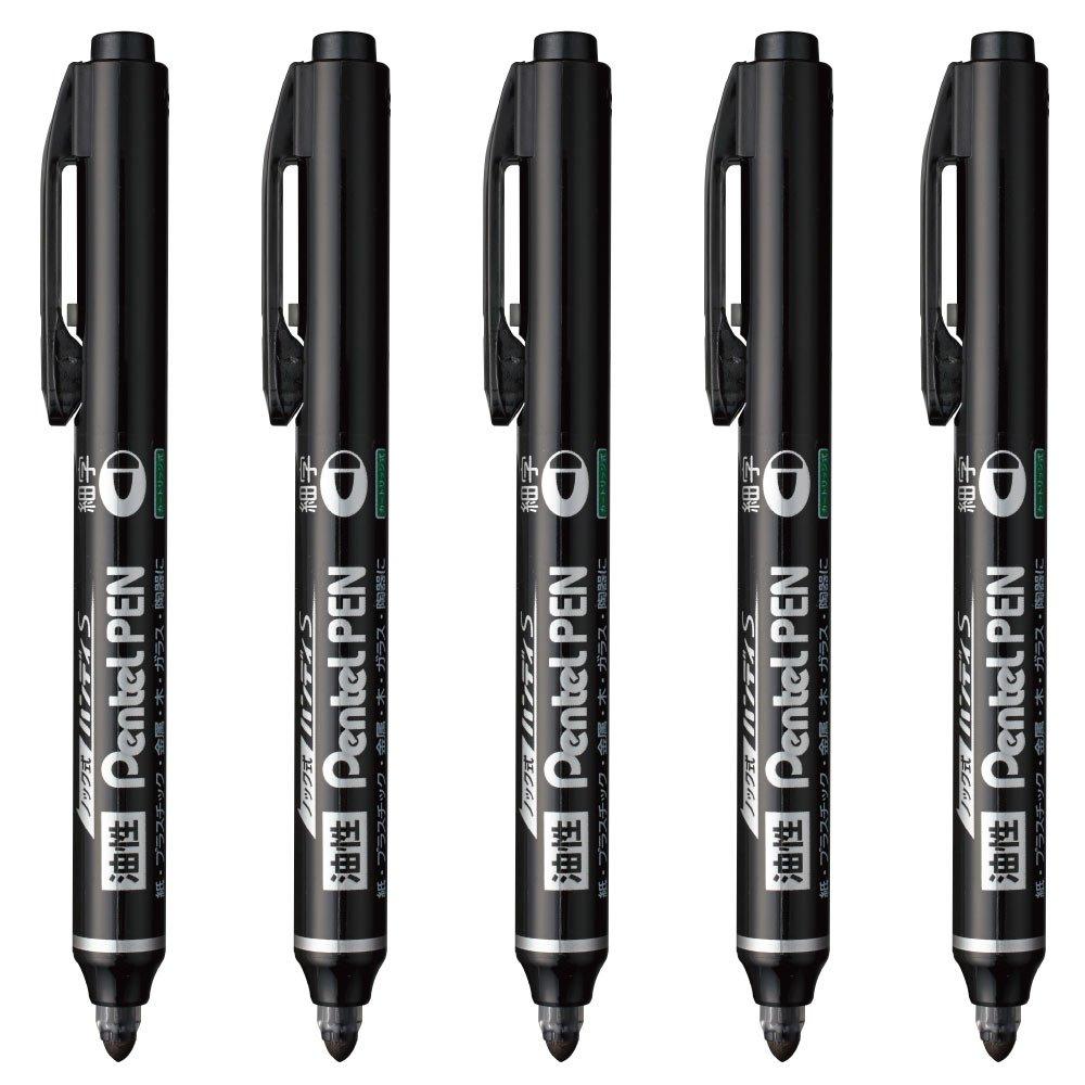 Pentel Oil-based Pen Knock Type Handy S XNXS15-AP Fine Tip Black 5 Pieces