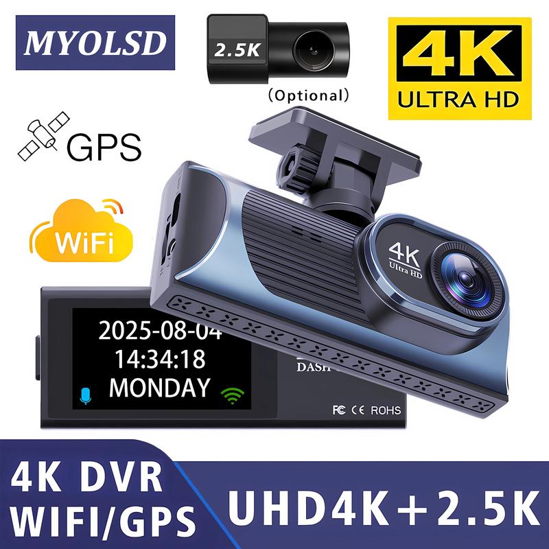 4K WIFI Dash Cam GPS 2160P Car DVR Front And 2.5K Rear Dual Lens Auto Car Camera With WDR Night Vision Black Box 24H Parking