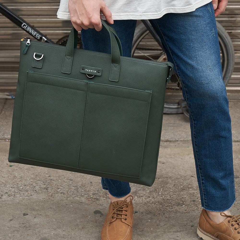Tantin Leather Men'S Tote Bag T21355 Helmet Bag Green
