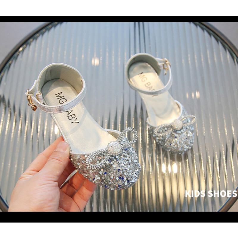 Girls Korean Style Princess Crystal Closed Toe High Heel Dance Sandals
