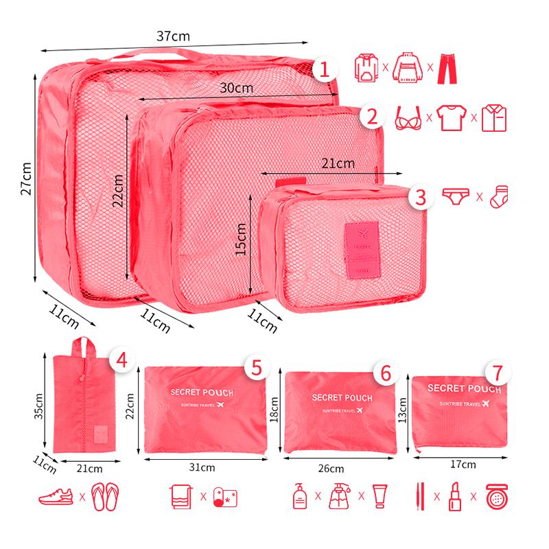 7/6pcs Travel Storage Bag Large Capacity Suitcase Storage Luggage Clothes Sorting Organizer Set Pouch Case Shoes Packing Cube