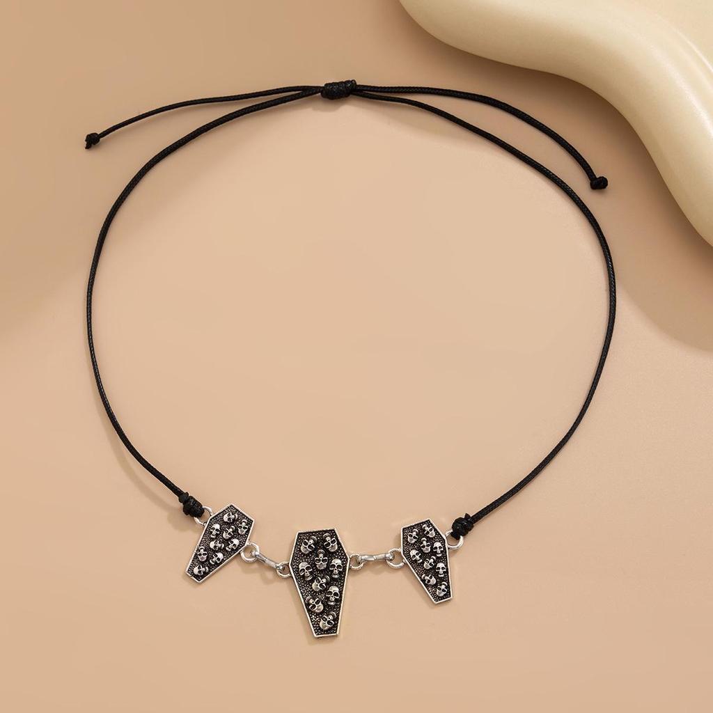 Skull Coffin Leather Necklace: Hip-Hop Style Cross-Border Jewelry with Irregular Alloy Clavicle Chain