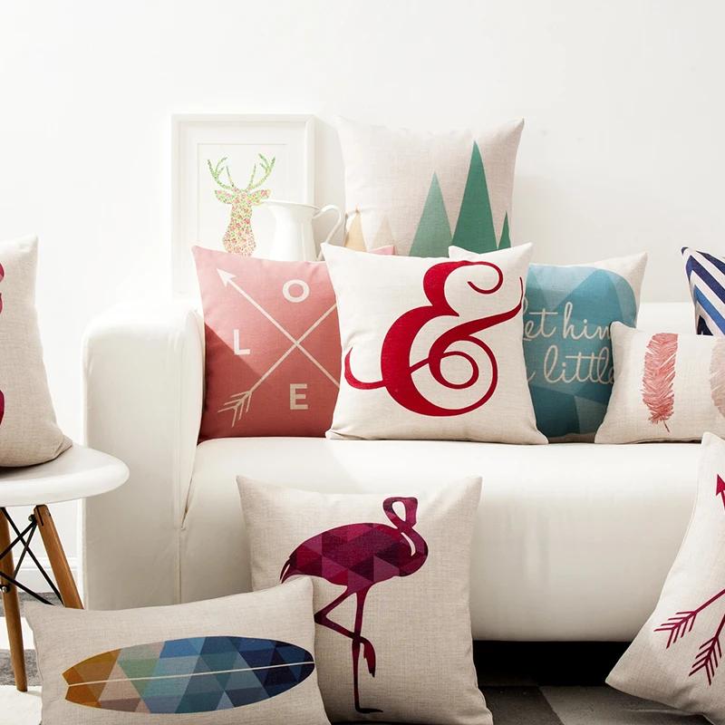 Decorative Throw Pillows Case Geometric Colorful Animals Deer Nordic Style Cotton Linen Couch Cushion Cover For Sofa Home Decor