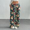Women's Casual Fashion Printed Elastic Waist Loose Straight Leg Pants With Rope
