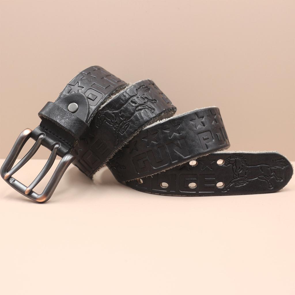 Men's Belt Genuine Leather Belt Double-pin Buckle Layer Cowhide Retro Youth Belt