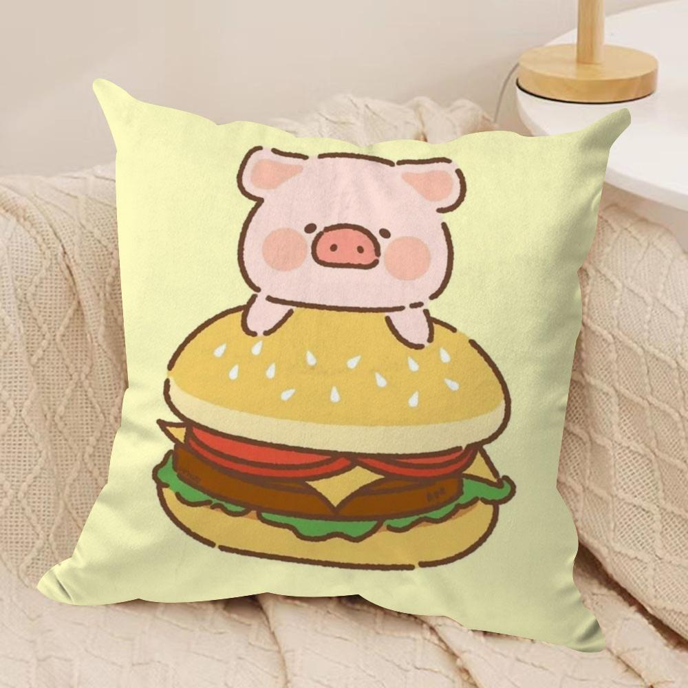 Cartoon L-Lulu Pig Pink Cushion Cover Silky Short Plush Double-Sided Printed Pillow Case for Sofa All Seasons Home Decor Gift