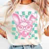 Coquette Easter Bunny T-Shirt, Checkered Bubble Gum Design