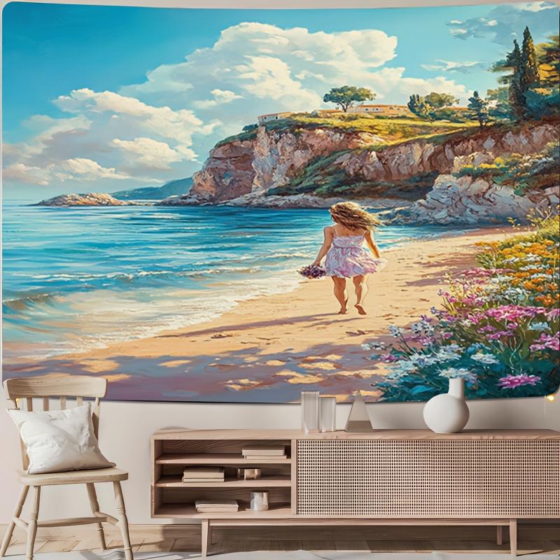 

Girls beach stroll Digital printing polyester wall hanging tapestry decorative Living room bedrooms Office background gift 74x94cm(29x37in)