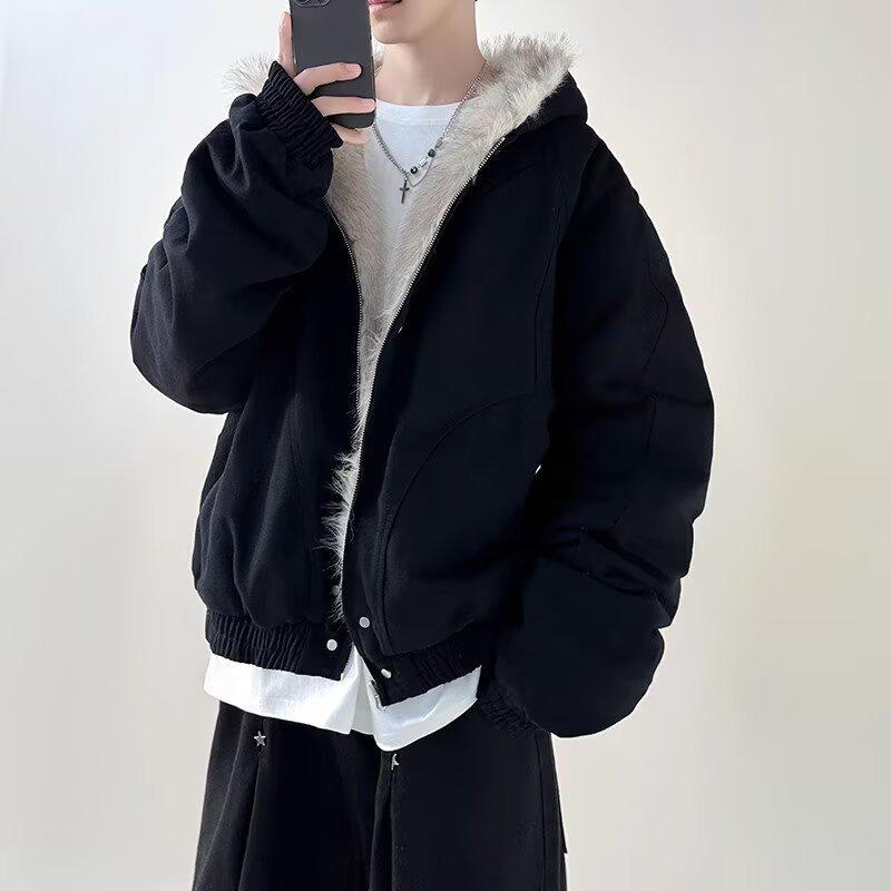 Men s Autumn/Winter Fur Collar Cotton Jacket - Cozy & Stylish Workwear 3XL чёрный