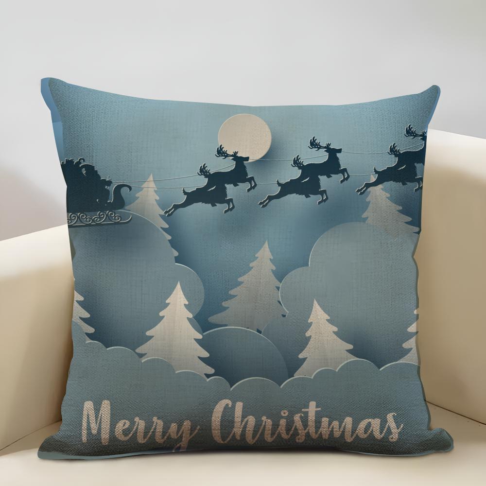 Blue And Green Snowflake Christmas Cushion Cover Household Decoration Linen Sofa Cushion Cover: Skin-Friendly & Breathable With
