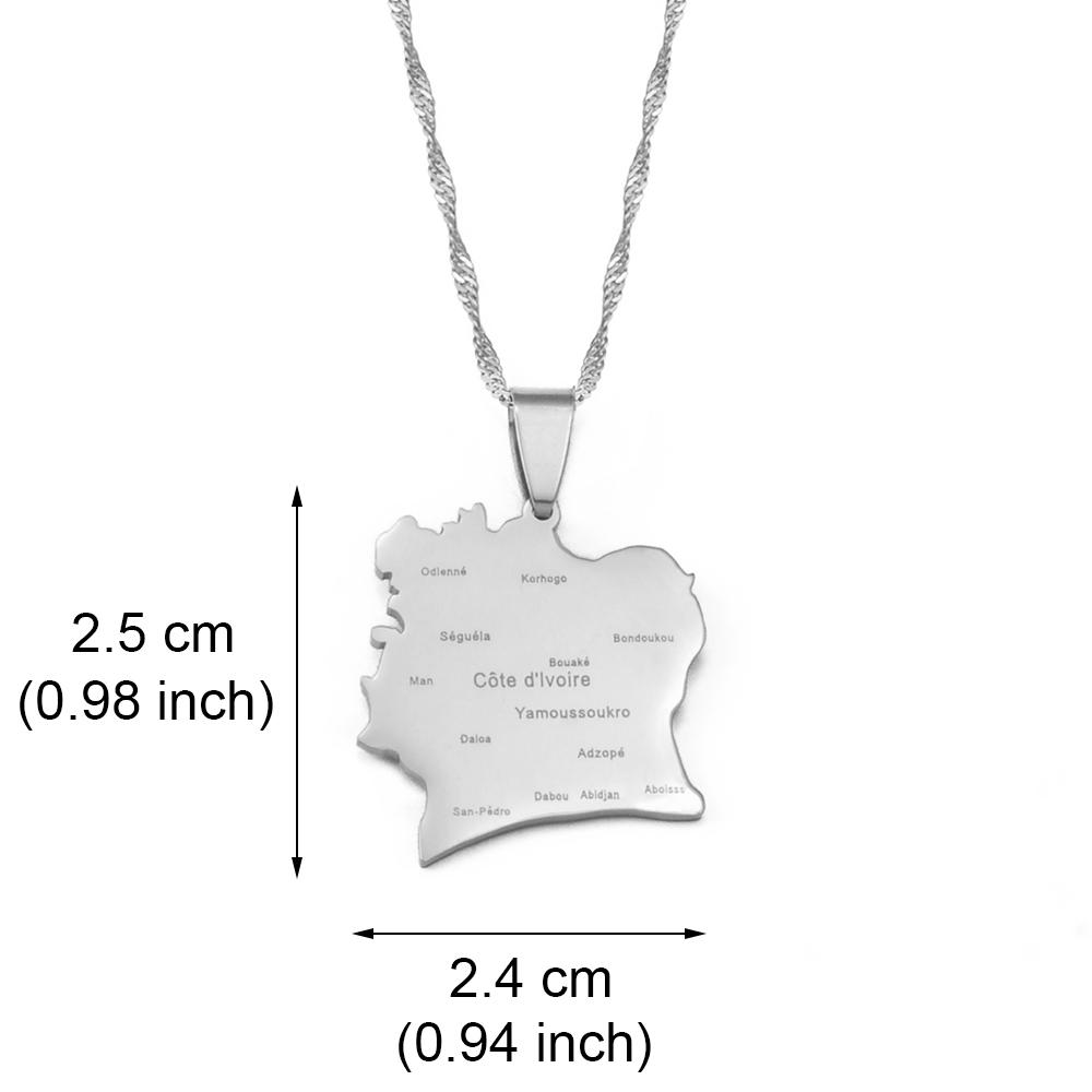 Anniyo COTE D IVOIRE Map With City Pendant Necklaces Ivory Coast Country Map Jewelry @245321 45cm OR 17.7 Inches