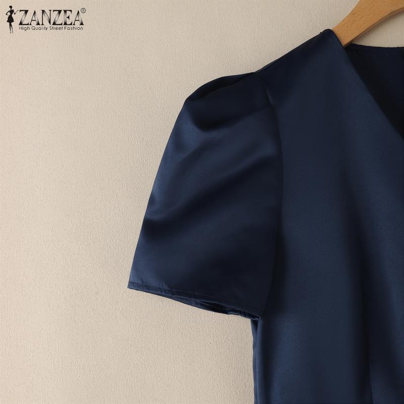 ZANZEA Women Summer V-Neck Short Sleeve Slim A-Line Dress
