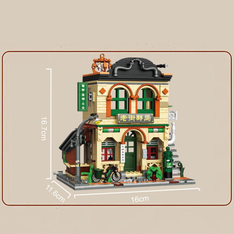 Creative China City Street View Mini Block Movie Theaters Photo Studio Post Office Tailor Shop Building Brick Figures Toys