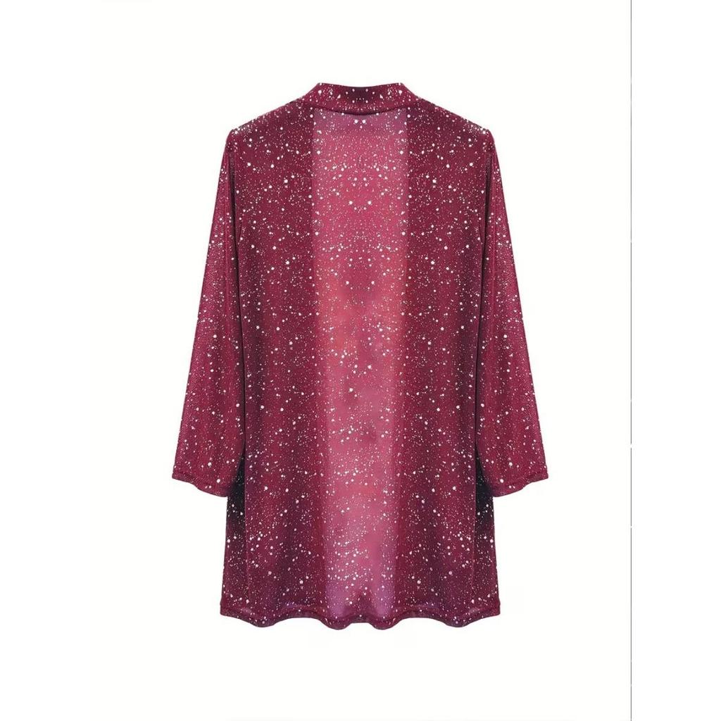 New Women's Elegant Shiny Mesh 3/4 Sleeve Open Cardigan, Fashion Casual Spring Summer Top for Women, European American Style