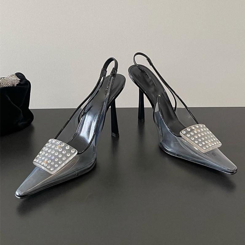 Fashion Luxury Rhinestones Transparent PVC Women Pumps Fashion Summer Slingbacks Stiletto High heels Elegant Female Wedding Party Shoes
