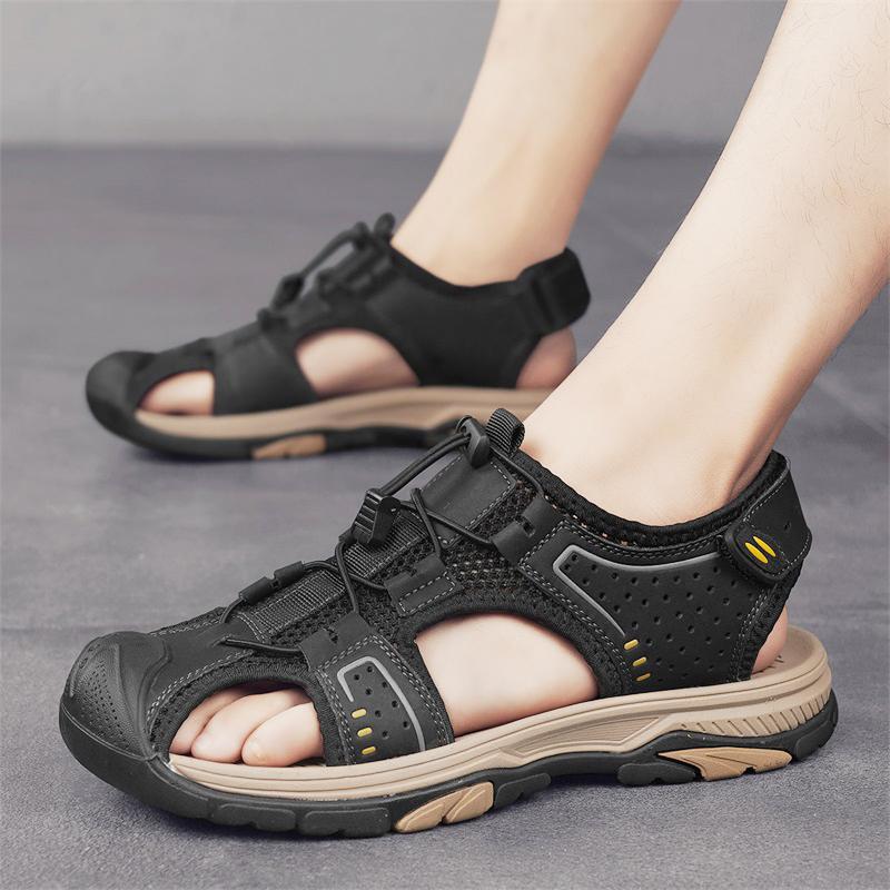 ModeNy Sommar Herr Lädersandaler Halkfria Andningsbara Utomhus Sandalias Trekking Casual Strandsko Herr Loafers Stor Storlek 38-46