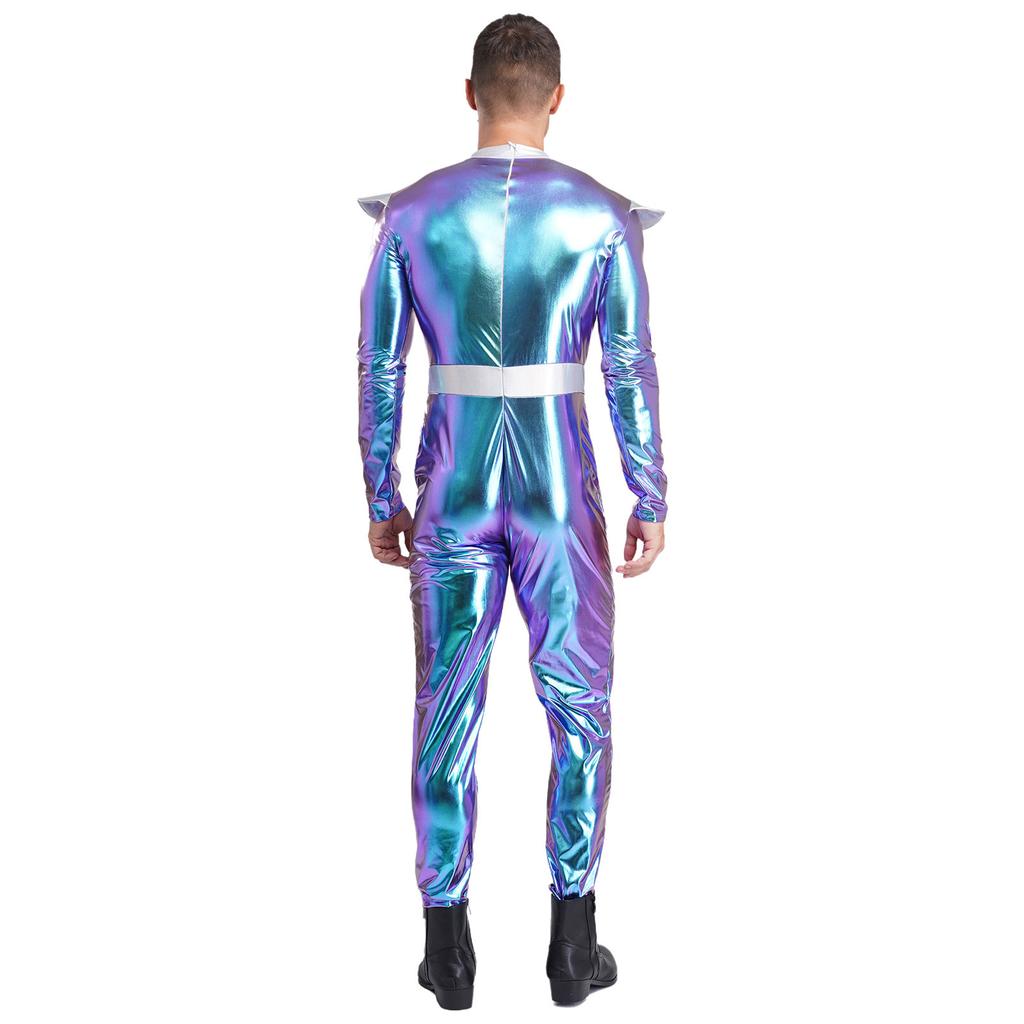 One-Piece Outer Space Costume for Men M-3XL: Easy Wear Long Sleeve Jumpsuit, Combines Cute & Robotic Styles for Photos