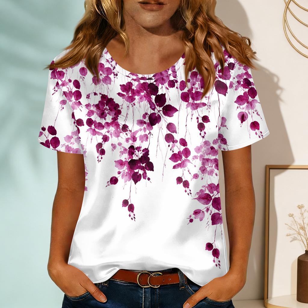 Women's Fashionable Casual Round-neck Printed Short-sleeved T-shirt Top