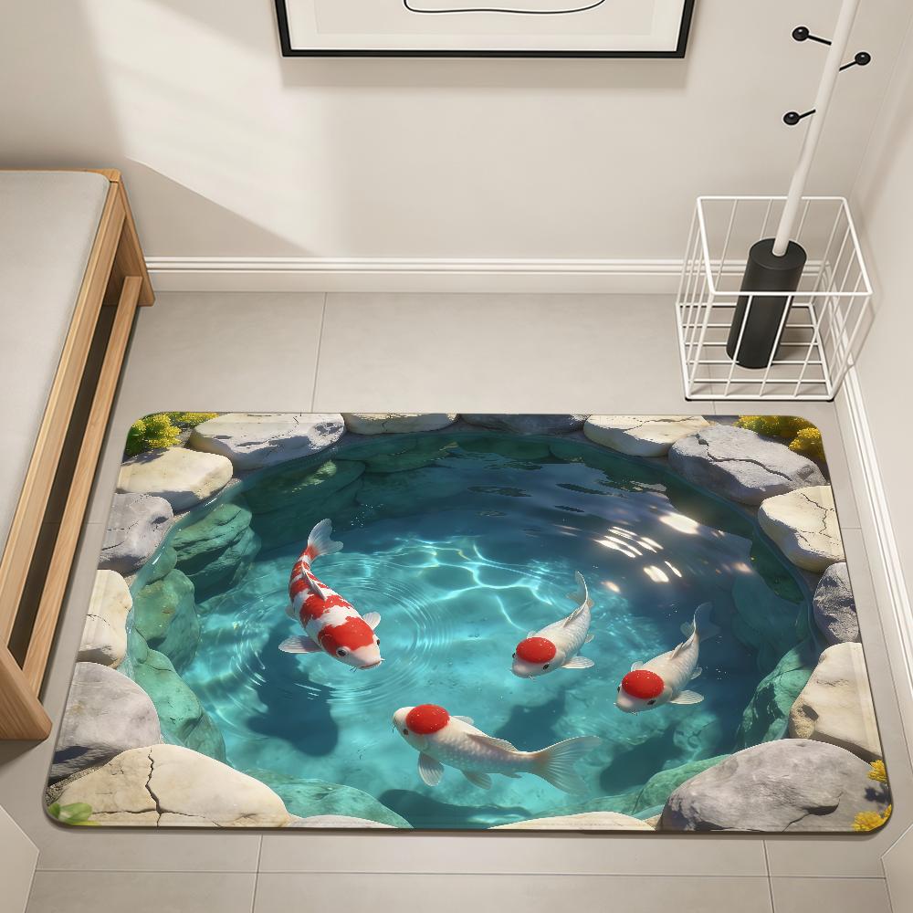 Modern Creative Carp Pond Abstract Home Bedside Rug Kitchen Bath Floor Mat Hallway Balcony Carpet Entrance Doormat Hogar Decor
