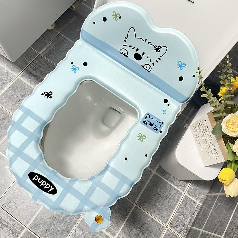 Cartoon Toilet Seat Protector With Backrest Non-Slip Waterproof Toilet Seat Cover Soft Reusable Toilet Seat Cushion Bathroom