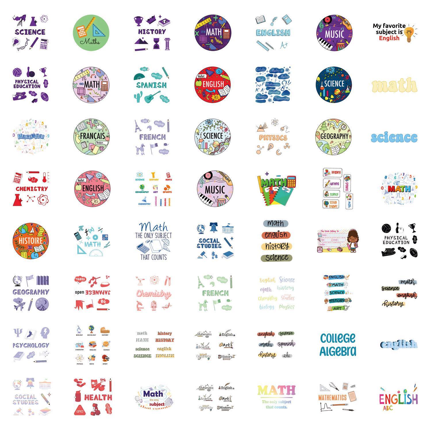 

55 Creative School Subject Doodle Stickers for Decorating Water Bottles & Laptops