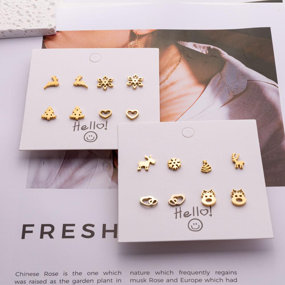 Vánoční sady náušnic pro ženy Zlatá barva Nerezová ocel Vánoční pecky Sada Los Sněhové vločky