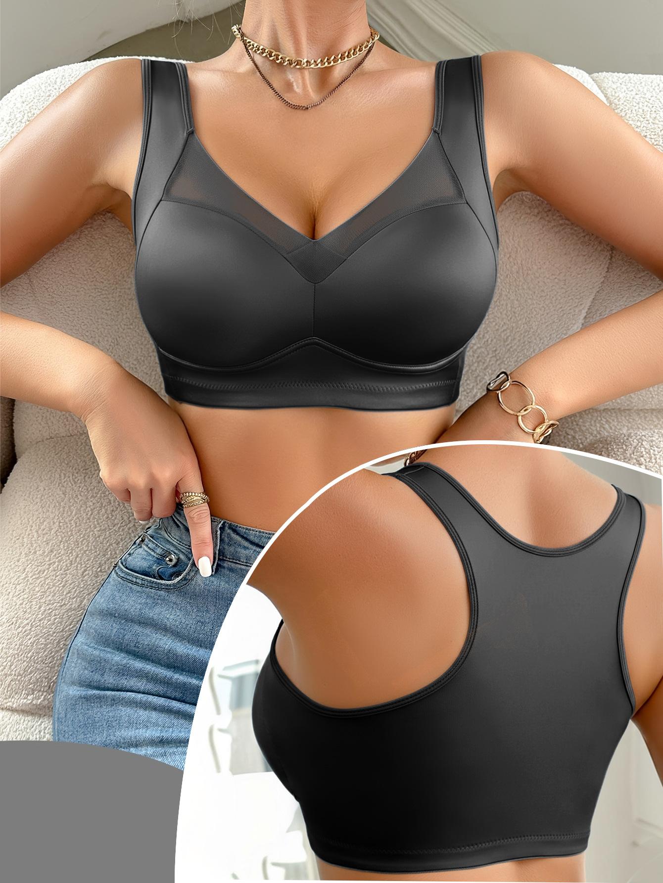 Satin Deep V Mesh Seamless Push Up Bra For Women S