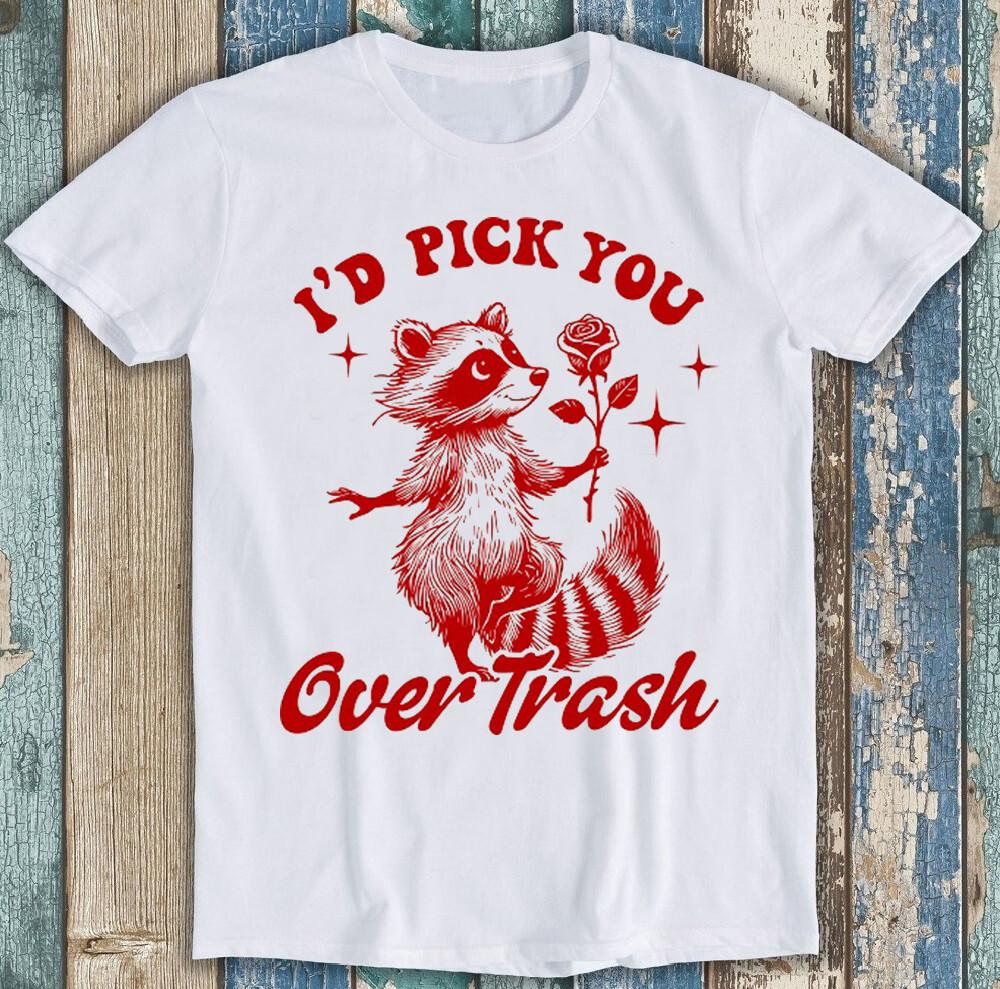 

Valentine s Day Raccoon I d Pick you Over Trash Funny Gift Tee T Shirt 1886 4XL