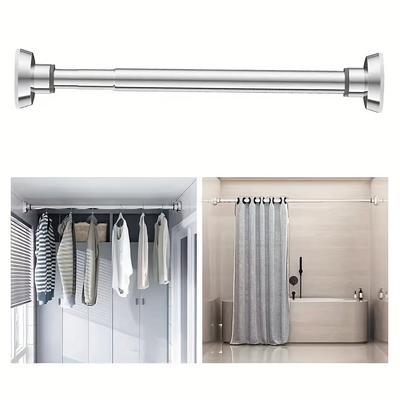 1pc Non-Perforated Telescopic Stainless Steel Rod - Universal for Bathroom Shower Curtain, Balcony Drying, Wardrobe & Bedroom Curtain Hanging