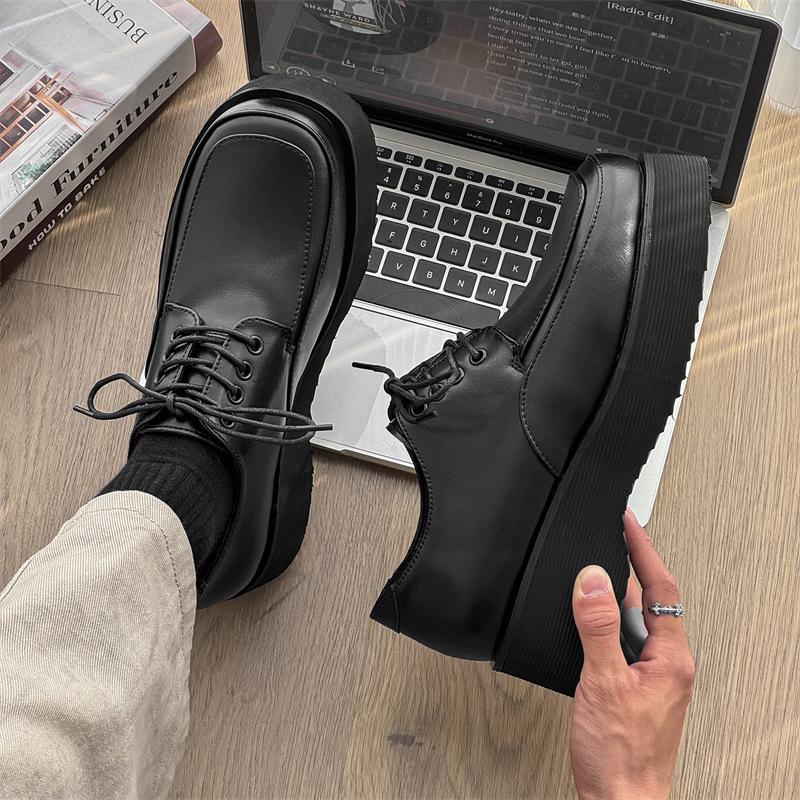 Spring fashion platform heightening shoes Korean version versatile medium heel casual shoes lace-up white men's single shoes 96590-J
