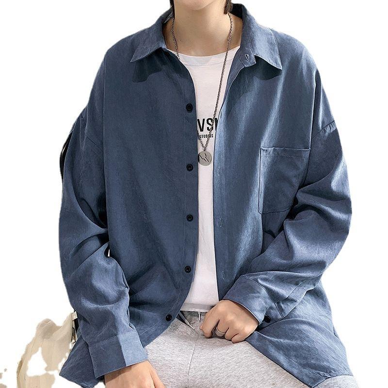 Langarmhemd Herren Koreanische Version des Trends Herbst Neues Hemd Locker Einfarbig Dünner Mantel