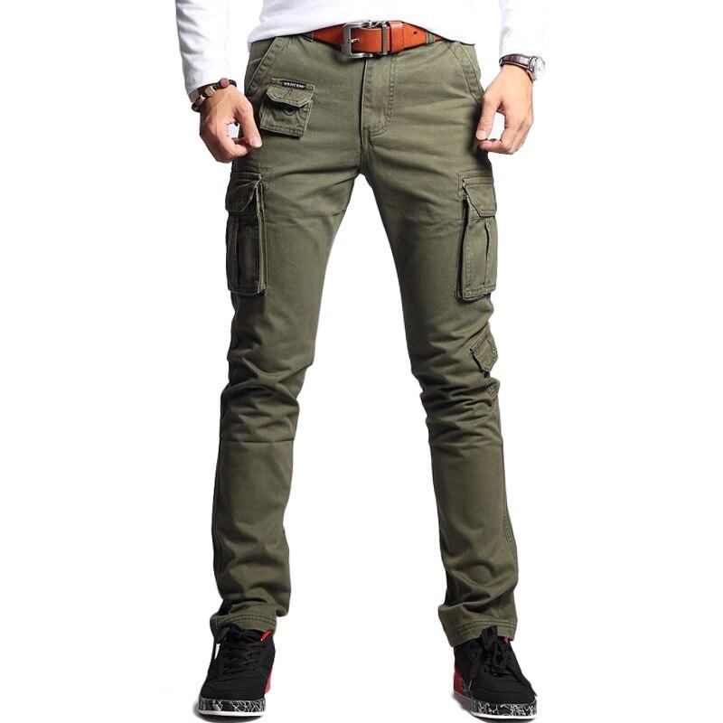 Men Military Cargo Pants Slim Regular Straight Fit Cotton Camouflage Green Yellow Overalls Casual Streetwear Trousers