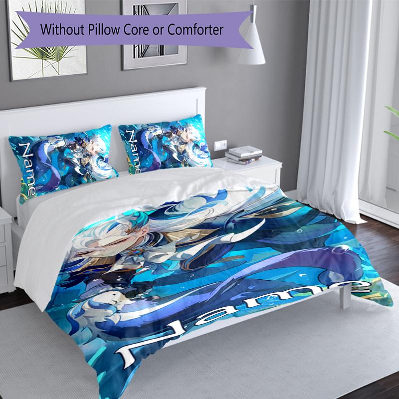 3pcs Custom Name Genshin Impact Navelette Set,Includes 1 Duvet Cover and 2 Pillowcases,All-season Bedroom Decor