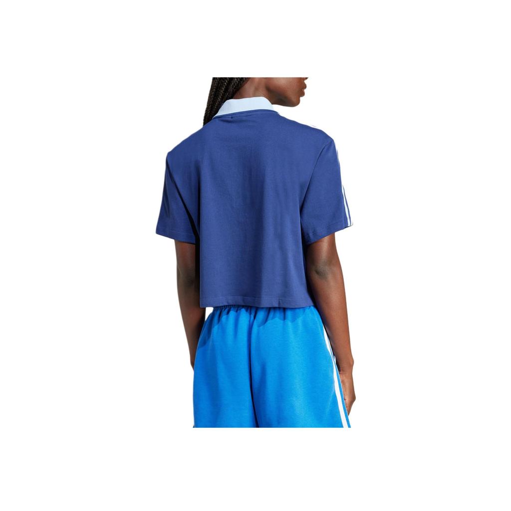 Adidas Loose Crop Striped Panel Short Sleeve Polo Women Tops Navy IX3543
