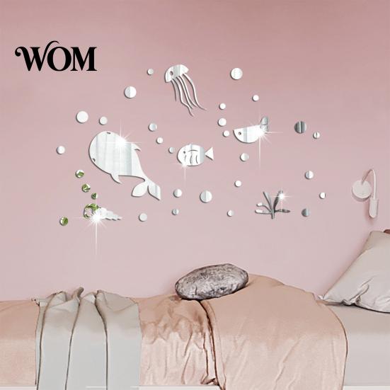 Non Damaging Wall Stickers for Home 1 Set Marine Life Decals, Acrylic Mirror Fish Conch Stickers, Self Adhesive Ocean Theme Decor Waterproof