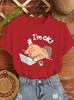 Womens Cute Im Ok Cat Graphic Tshirt Casual Round Neck Short Sleeve Stylish Sleeping Cat Design Cartoon Cat Print Tee