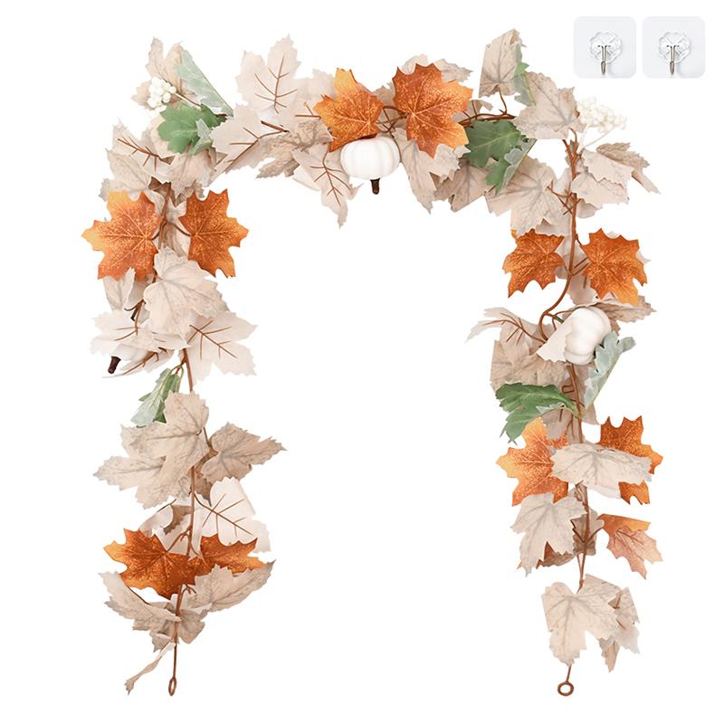 Artificial Maple Leaves Garland Pumpkin Fake Plants Autumn Fall Home Decoration Thanksgiving Halloween Christmas Wedding Decor