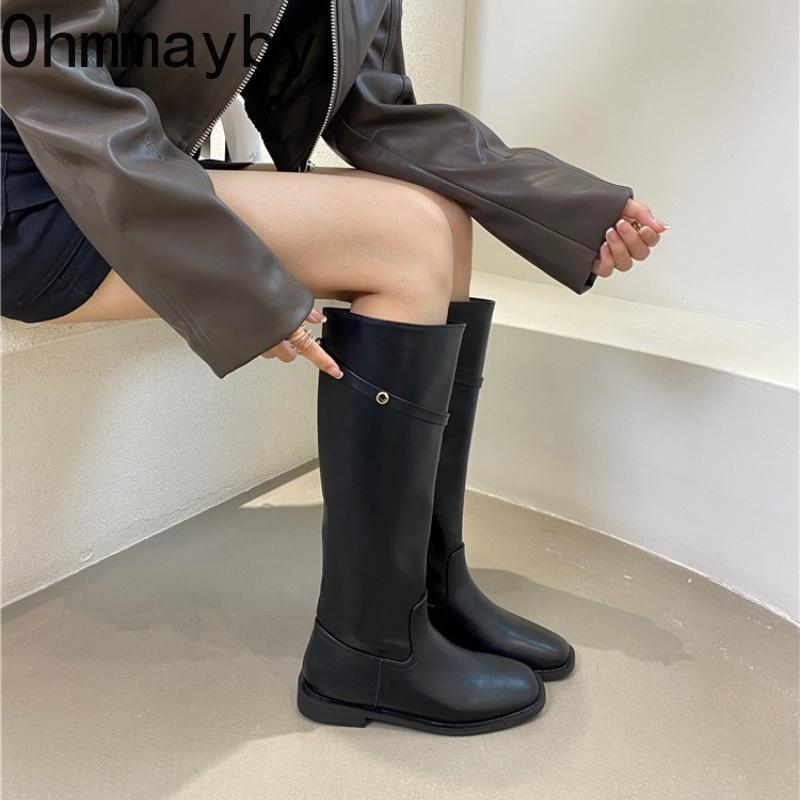 Vintage Cosy Soft Leather Women Knight High Boots Fashion Party Stripper Low Heel Shoes Ladies Slim Mordern Long Booties